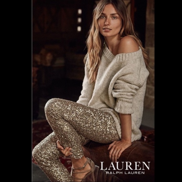 Lauren Ralph Lauren | Pants u0026 Jumpsuits | Ralph Lauren Gold Sequin  Cigarette Skinny Pants | Poshmark